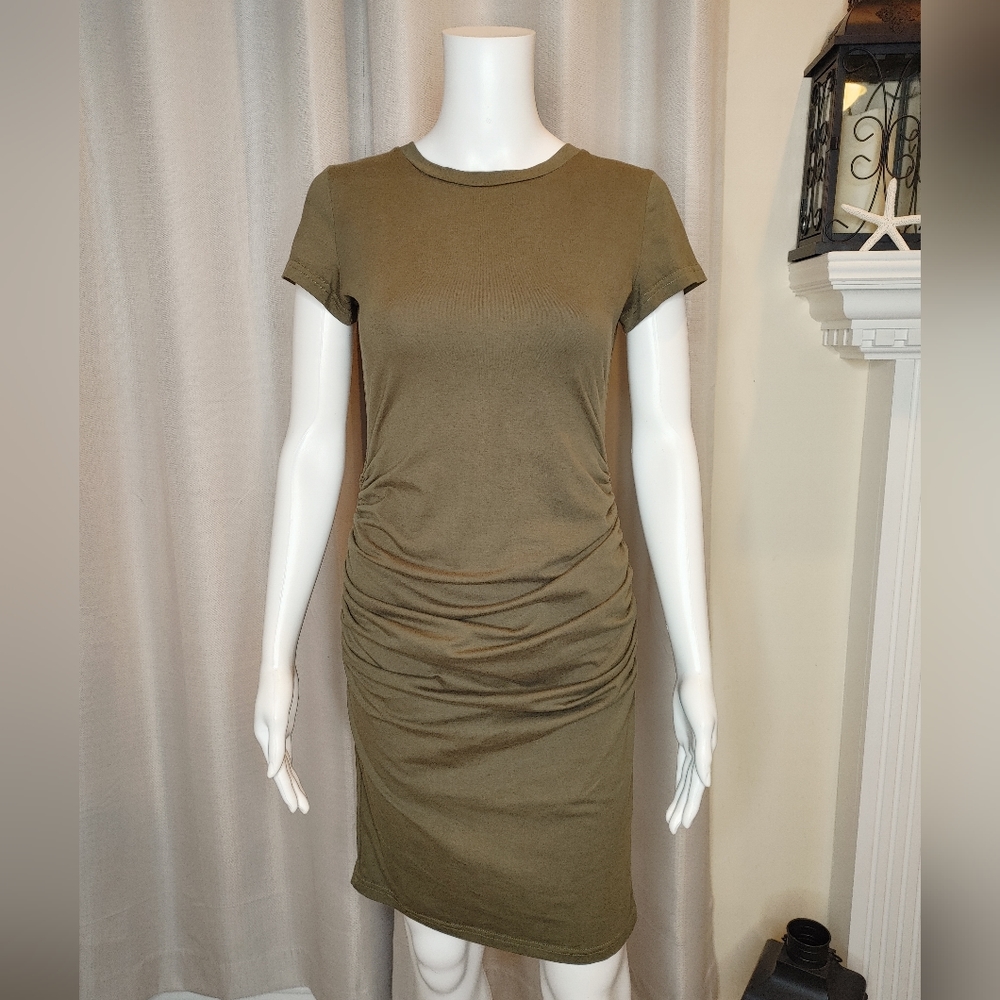 Laughido Short Sleeve Ruched Midi Casual Bodycon T Shirt Dress S